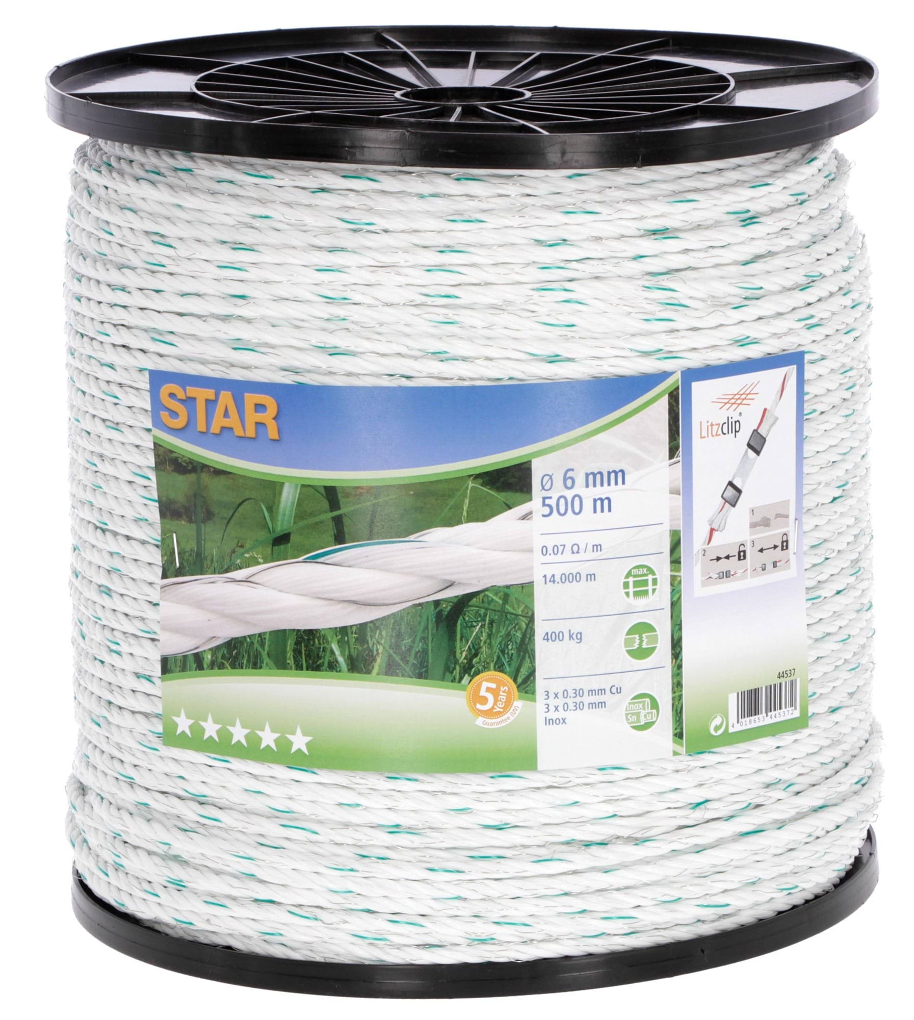 Linka ogrodzeniowa STAR, 500 m x 6 mm, biało-zielona, Kerbl - Cavalo