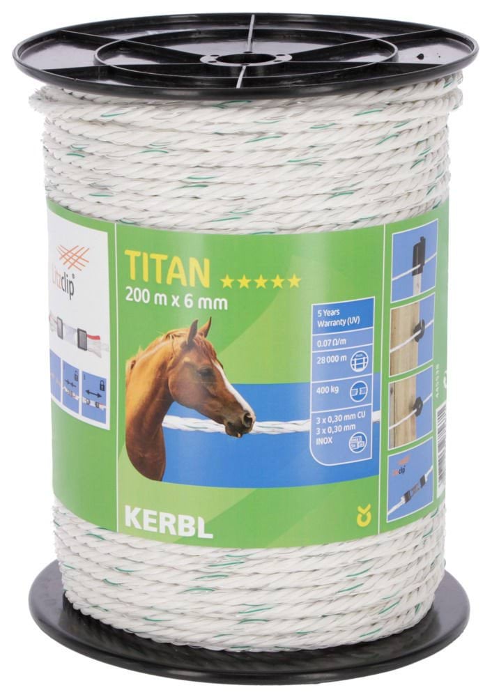 Linka ogrodzeniowa TITAN 200 m x 6 mm, biało-zielona, Kerbl - Cavalo