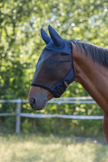 Maska przeciwowadowa dla konia SuperFly z osłoną uszu granatowy Covalliero - Cavalo