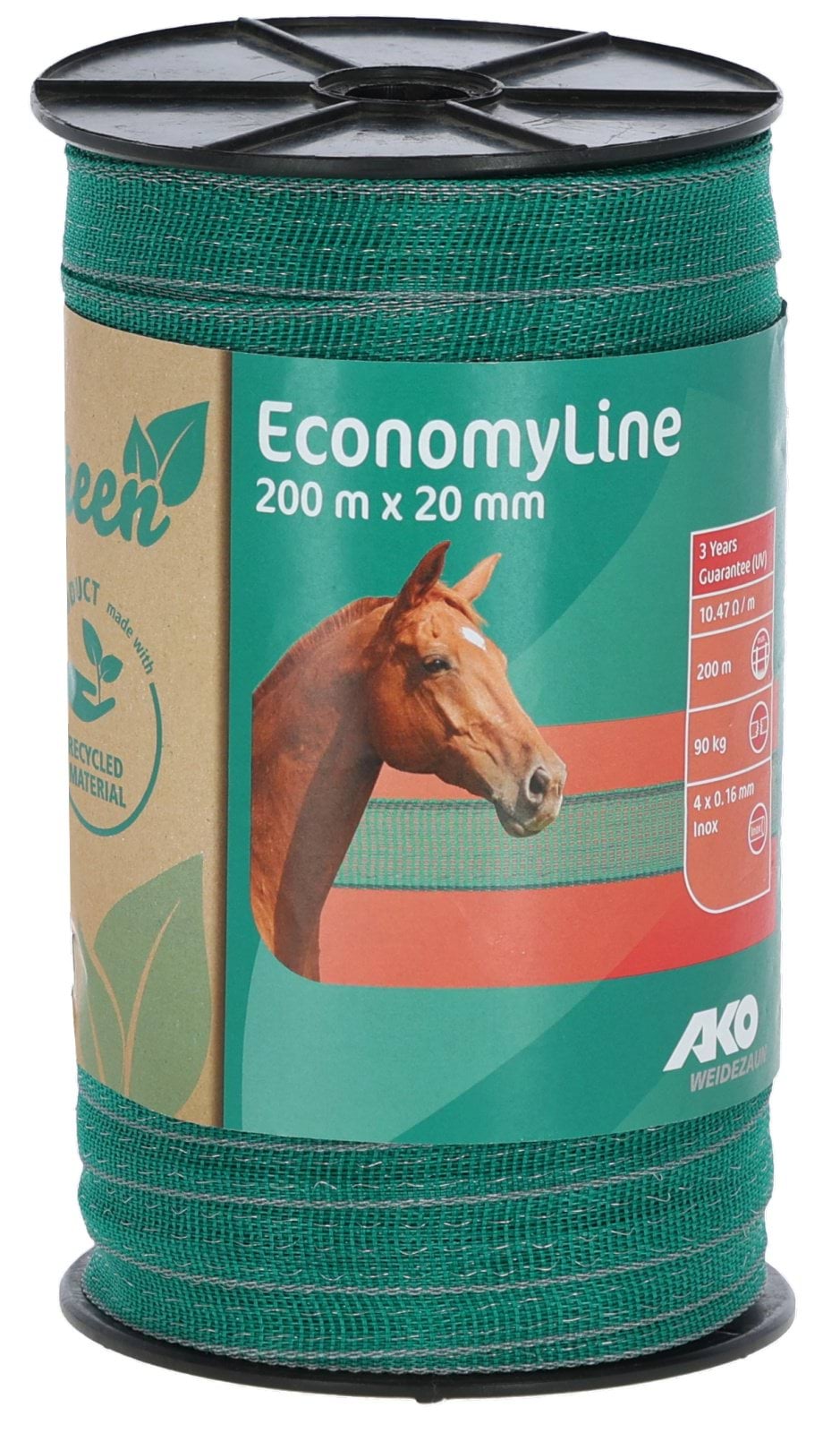 Taśma ogrodzeniowa ECONOMY, 200m x 20mm, zielono-szara, Kerbl - Cavalo