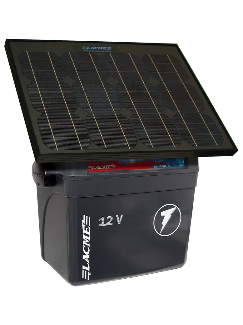 Elektryzator akumulatorowy Lacme Secur 500, energia 6 J, zestaw z panelem solarnym 33 W – widok frontowy