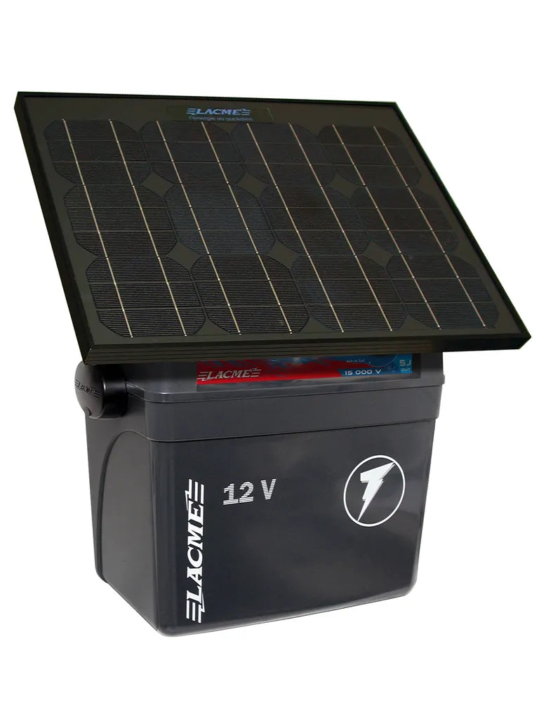 Panel słoneczny Lacme Sun 14W do elektryzatorów Secur 200/300 – widok frontowy z ramą i przewodem