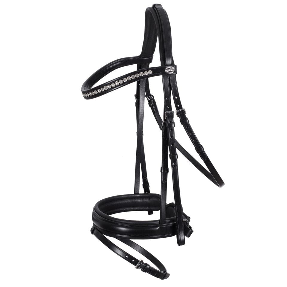 Ogłowie skórzane Schockemohle "Madrid" Black/White/Silver - Cavalo