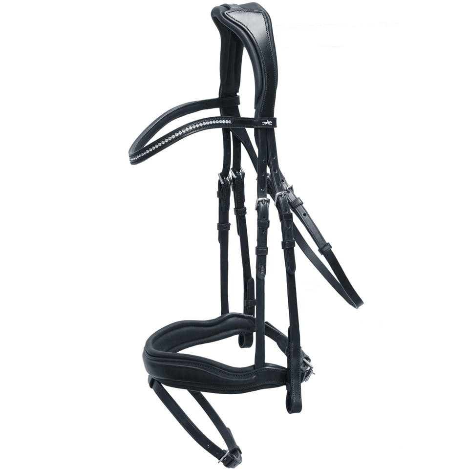 Ogłowie skórzane z nachrapnikiem angielskim Schockemohle "Concord" Black/Silver - Cavalo