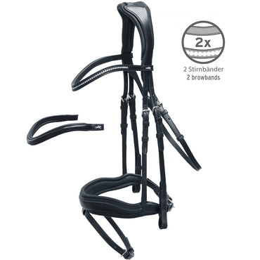 Ogłowie skórzane z nachrapnikiem angielskim Schockemohle "Concord" Black/Silver - Cavalo