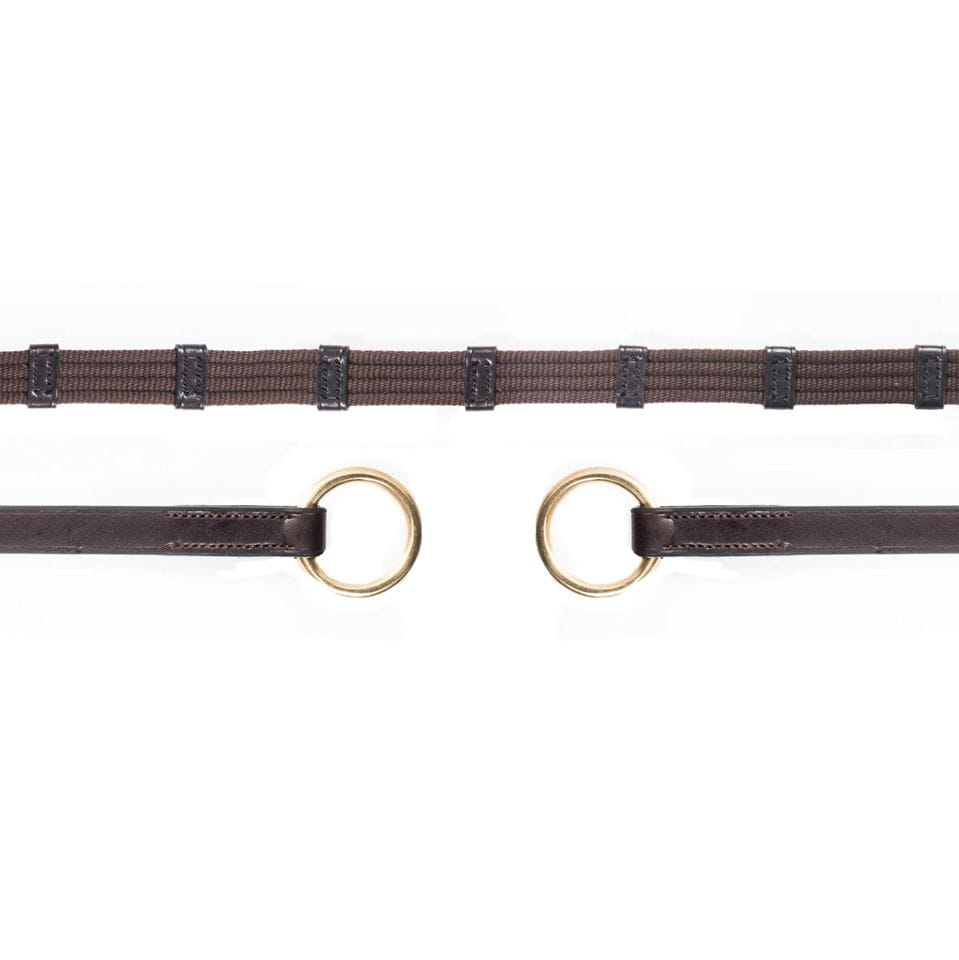 Wodze parciane z podwójnym pierścieniem i kółkiem Schockemohle Ring Dark Brown/Gold - WB (Full) - Cavalo