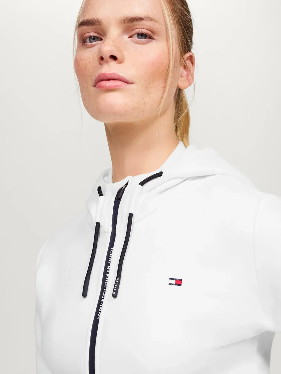 Biała bluza z kapturem Tommy Hilfiger Kingston, zamek, klasyczny front z logo